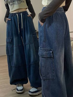 Sarouel en jean délavé taille haute